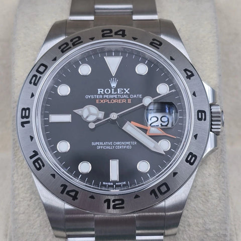 PAPERS 2019 MINT Rolex Explorer II Black Orange Steel 42mm Watch 216570 BOX