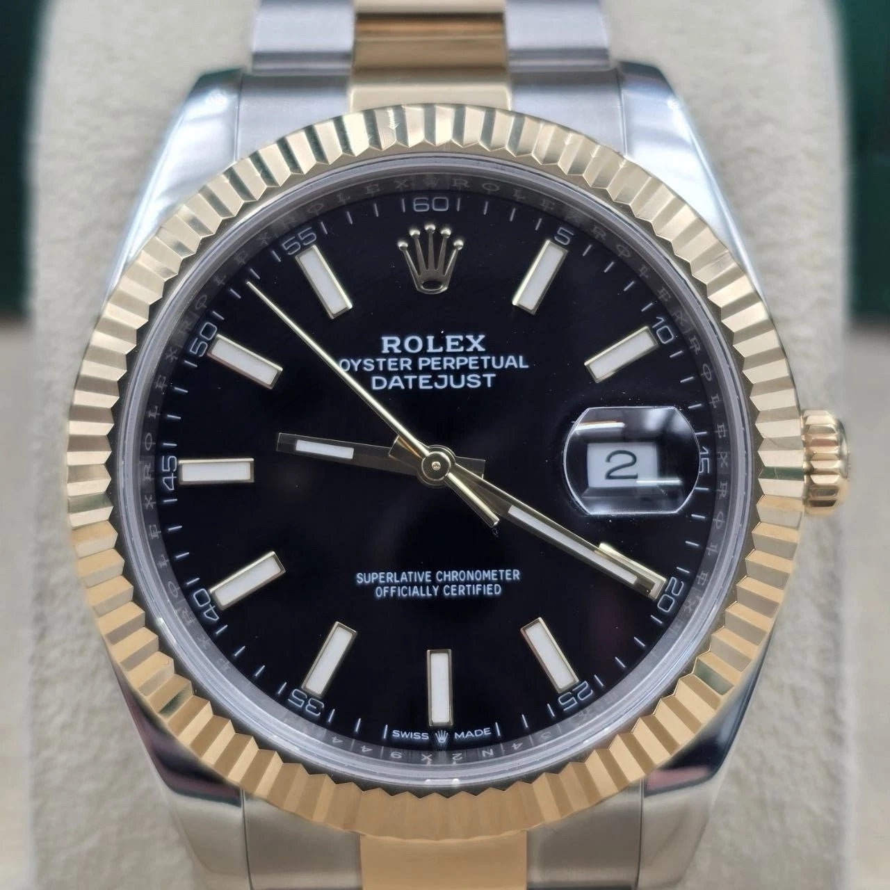 PAPERS 2023 Rolex Datejust 41mm Two Tone Black Dial Oyster 126333 BOX