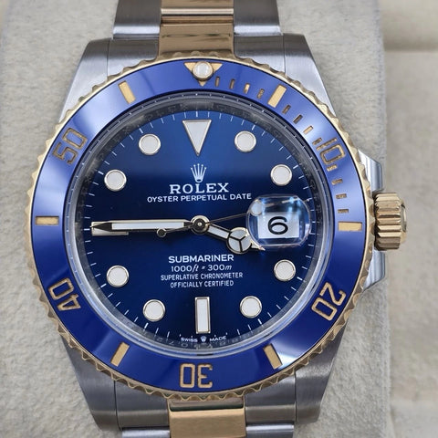 PAPERS 2021 Rolex Submariner Blue Dial Two Tone Gold 41mm Watch 126613LB BOX