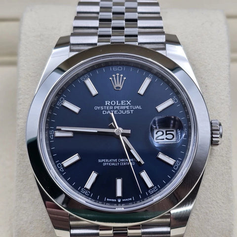 NEW 2025 Rolex Datejust 41mm Blue Stick Steel Smooth Bezel Jubilee 126300 UNWORN