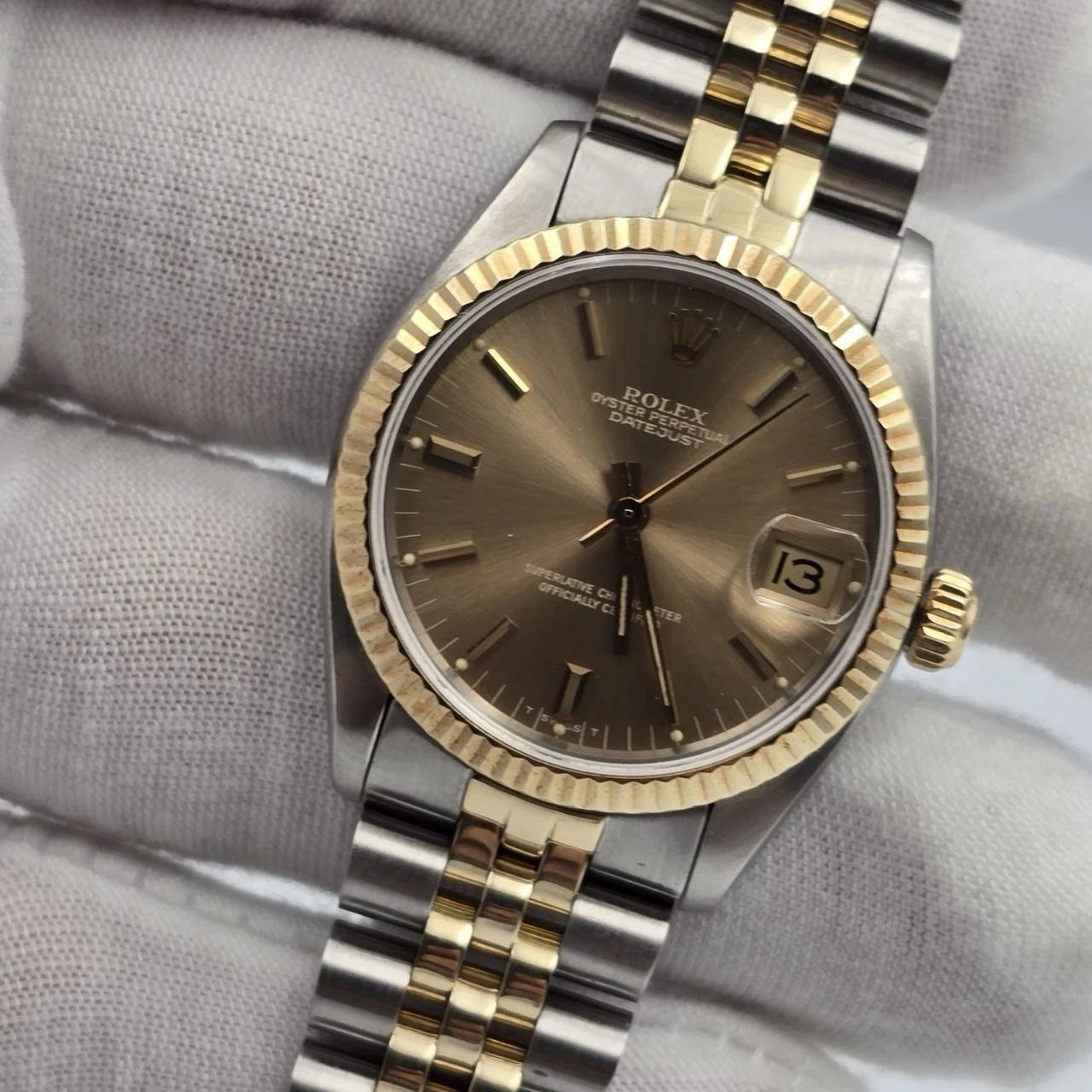 Rolex Datejust Ladies 31mm 18k Two Tone 6827 Champagne Dial Watch