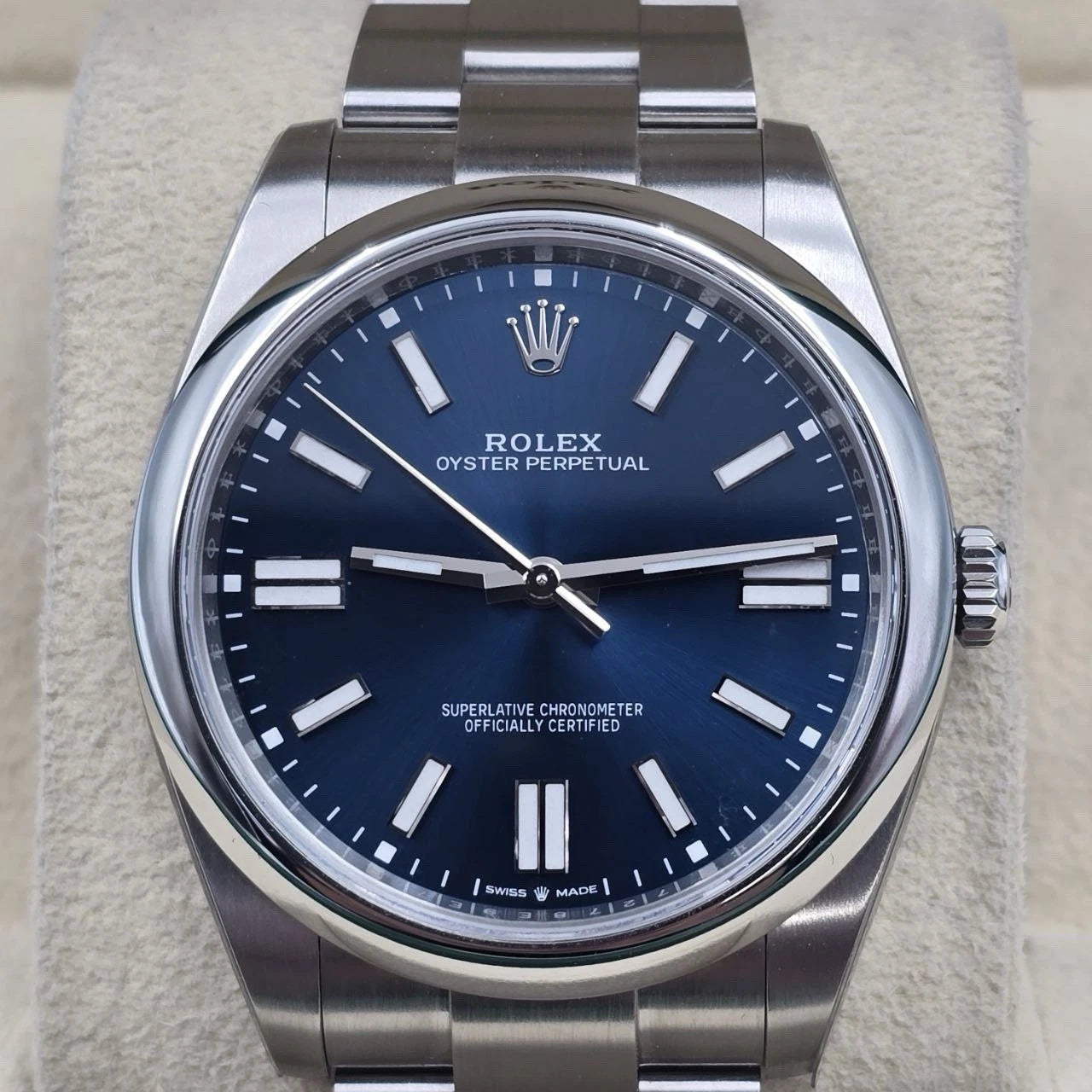 2024 PAPERS Rolex Blue Oyster Perpetual Smooth Bezel Steel 41mm Watch BOX 124300