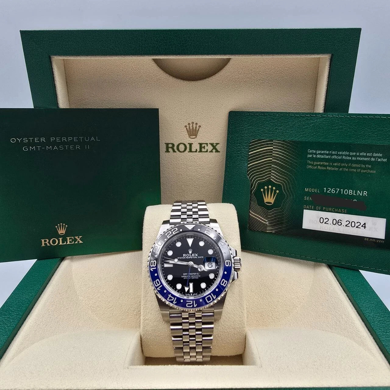 PAPERS 2024 Rolex GMT-Master II BATGIRL Steel JUBILEE 40mm 126710BLNR BOX