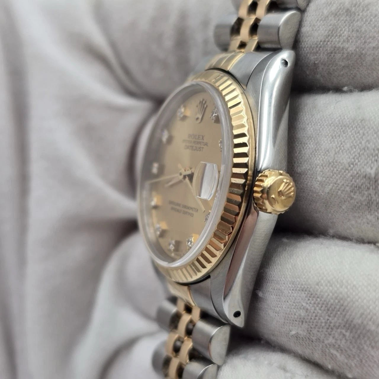Rolex Datejust Midsize Champagne Diamond Dial Two-Tone Gold 31mm 68273 Watch