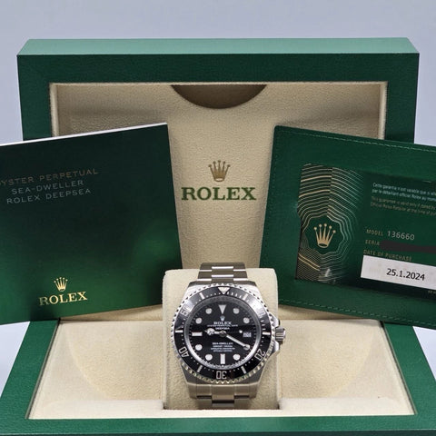 PAPERS 2024 Rolex Sea-Dweller Deepsea Black Ceramic Steel Dive 44mm 136660 BOX