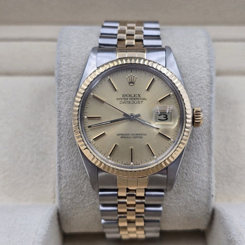 PAPERS Rolex Datejust Champagne Two-Tone Yellow Gold Jubilee 16013 36mm Watch