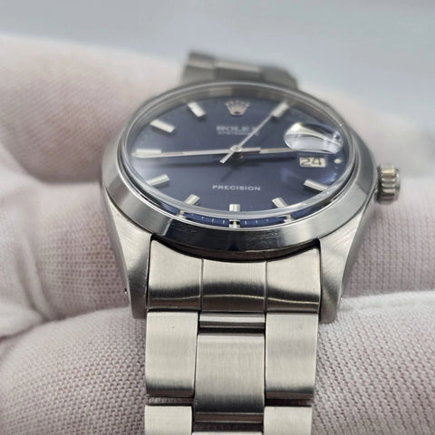 Rolex Oyster Date Precision 6694 Stainless Steel 34mm Blue Dial Watch