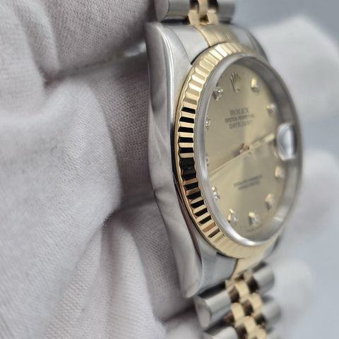 PAPERS Rolex Datejust 36mm Champagne Diamond Dial Two Tone Jubilee 16233 BOX