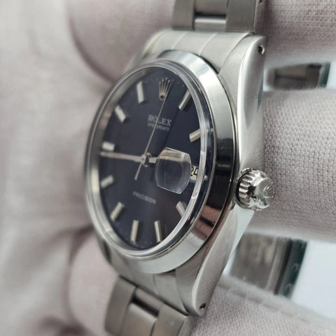 Rolex Oyster Date Precision 6694 Stainless Steel 34mm Blue Dial Watch
