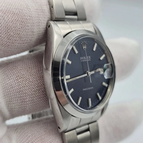 Rolex Oyster Date Precision 6694 Stainless Steel 34mm Blue Dial Watch