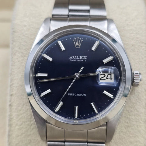 Rolex Oyster Date Precision 6694 Stainless Steel 34mm Blue Dial Watch