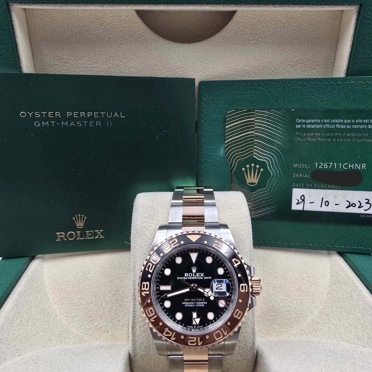 PAPERS 2023 Rolex GMT-Master II Rootbeer 40mm 126711CHNR Two-Tone Rose Gold BOX