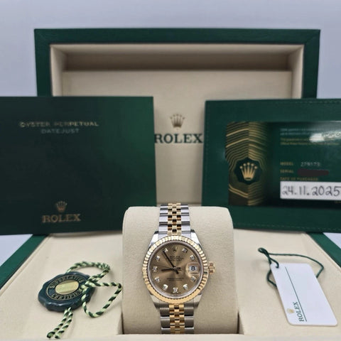 NEW 2025 Rolex Lady Datejust 28mm Champagne Diamond Dial 279173 Hidden Clasp