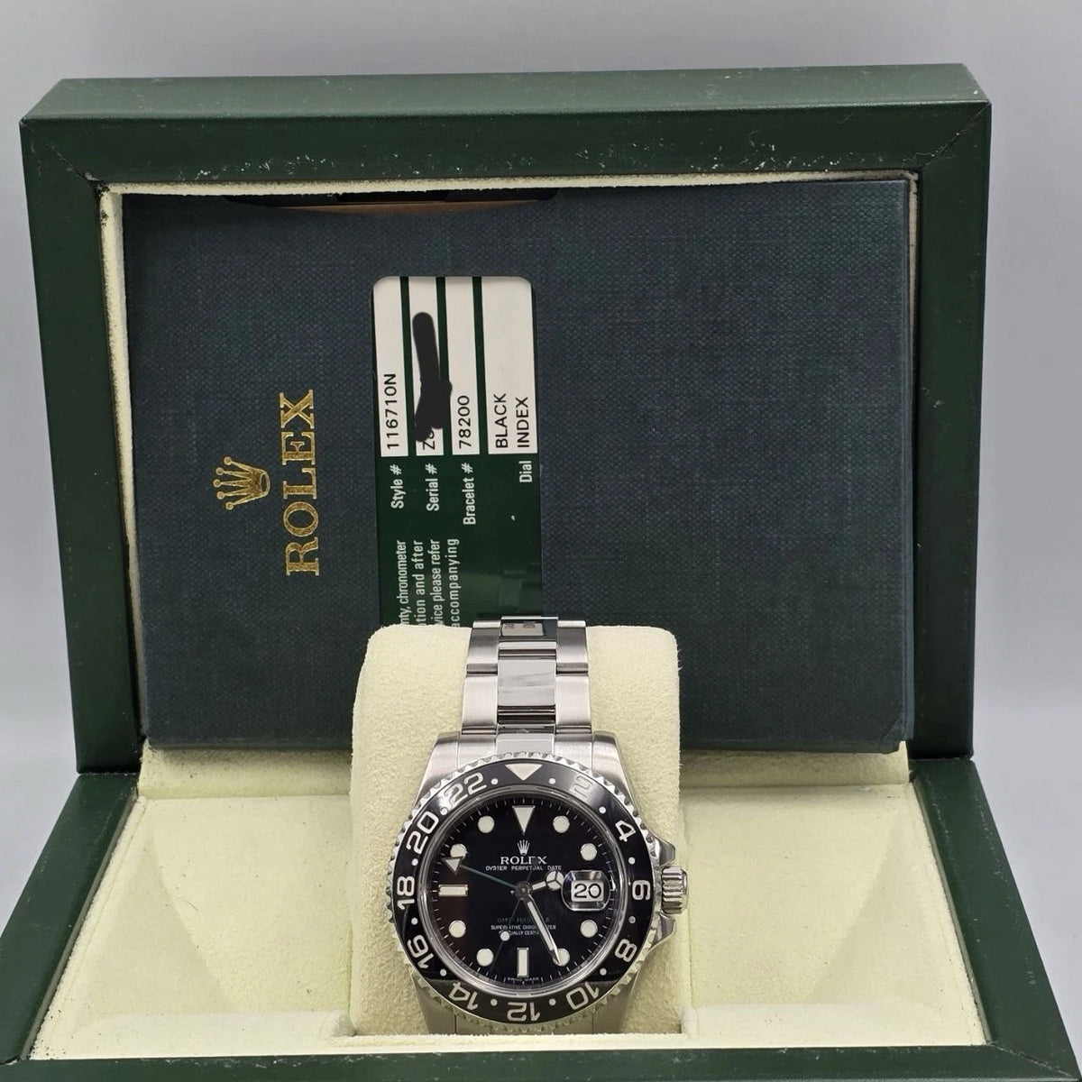 PAPERS Rolex GMT Master II Green Arrow 116710LN Ceramic 40mm Watch BOX