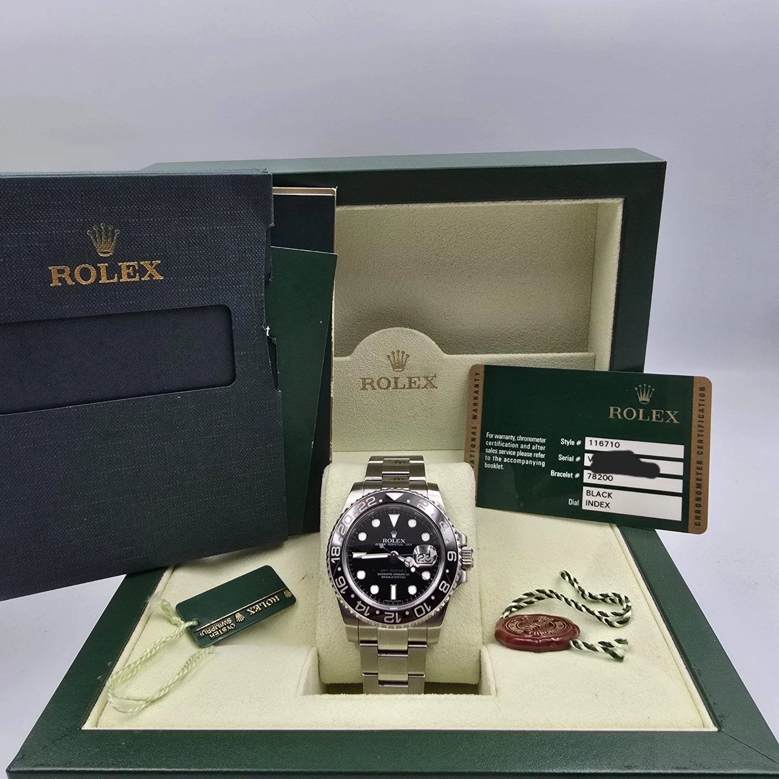 PAPERS 2009 Rolex GMT Master II 116710LN Steel Ceramic Black 40mm Watch BOX