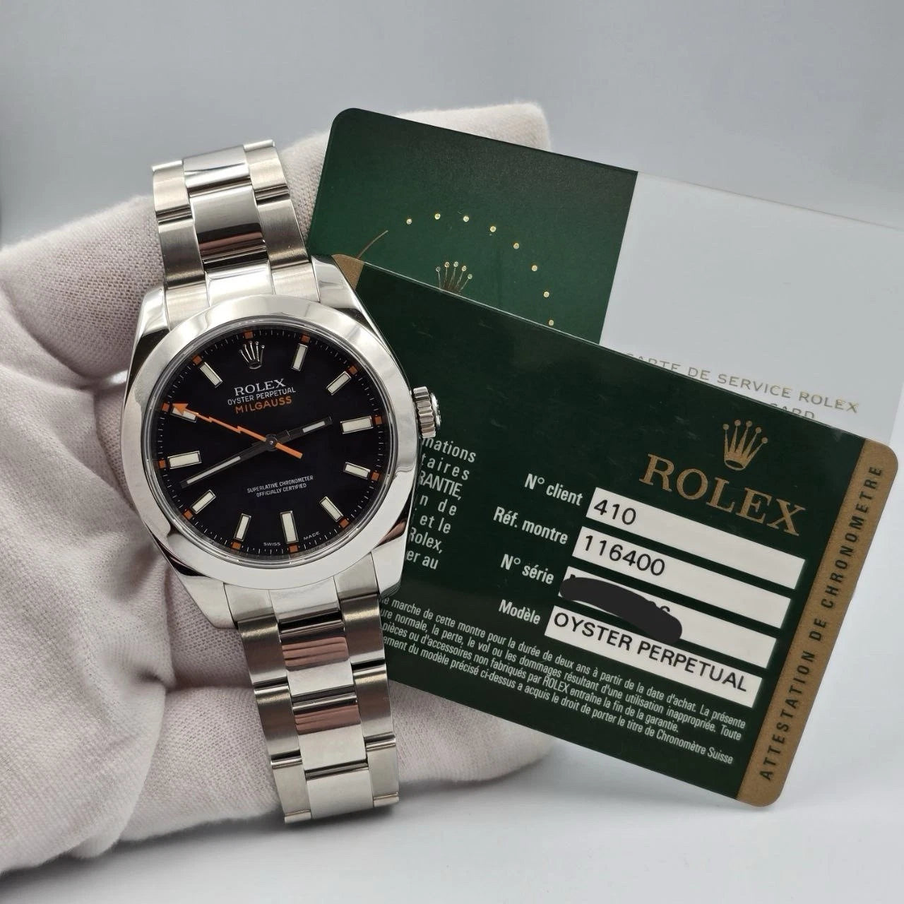 2025 RSC Rolex Milgauss 116400 Steel Black Dial Orange Hand 40mm + 2008 PAPERS