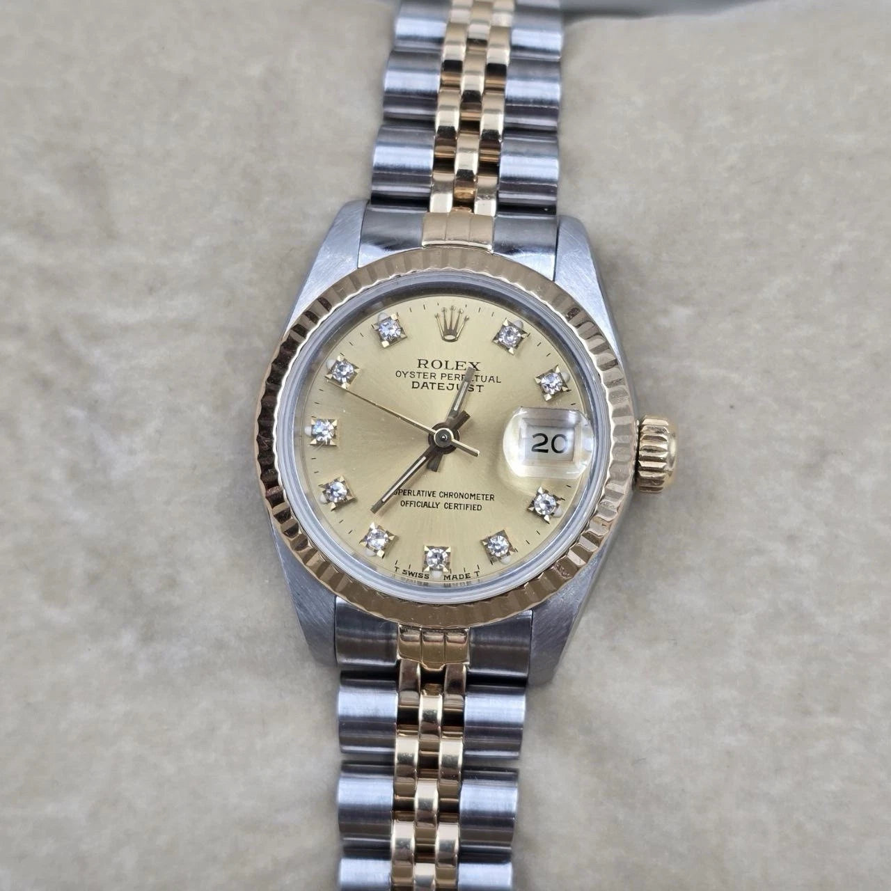 PAPERS Rolex Lady Datejust Gold & Steel 26mm Champagne Diamond Dial 69173 BOX
