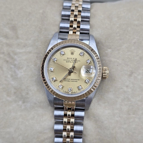 PAPERS Rolex Lady Datejust Gold & Steel 26mm Champagne Diamond Dial 69173 BOX