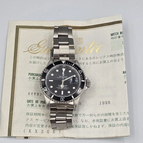 PAPERS Rolex Submariner Date Black Dial Oyster 40mm Watch 16610