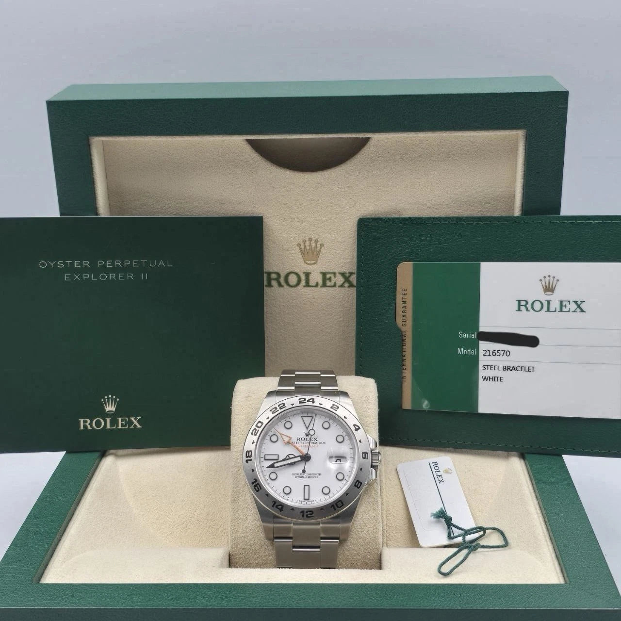 2016 PAPERS Rolex Explorer II 216570 Steel White 42mm Men’s Watch BOX