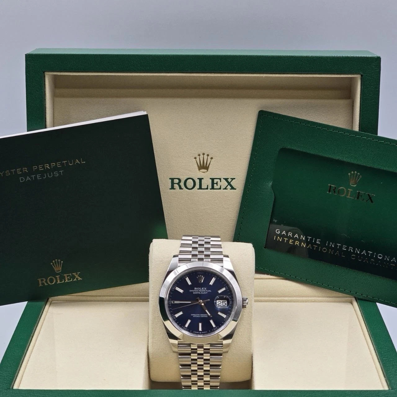 NEW 2025 Rolex Datejust 41mm Blue Stick Steel Smooth Bezel Jubilee 126300 UNWORN