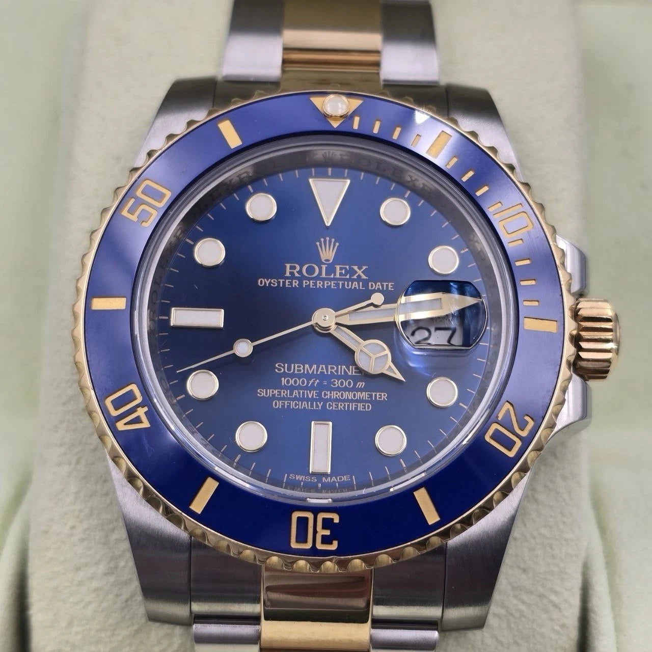 2013 PAPERS Rolex Submariner Date 18K Gold Steel Blue Dial 40mm 116613LB BOX
