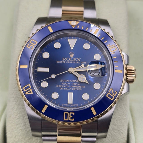 2013 PAPERS Rolex Submariner Date 18K Gold Steel Blue Dial 40mm 116613LB BOX