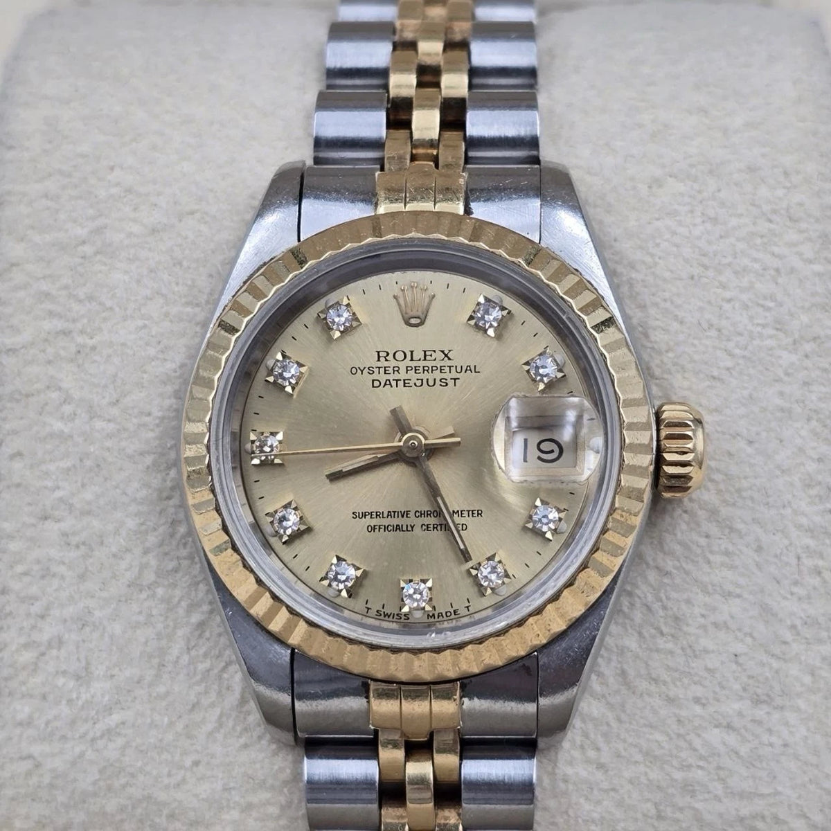 Rolex Datejust 26mm Champagne Diamond Dial Two Tone Jubilee Watch 69173