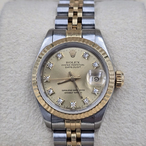 Rolex Datejust 26mm Champagne Diamond Dial Two Tone Jubilee Watch 69173