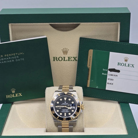 PAPERS 2018 Rolex Submariner Date 40mm 18k Two Tone Black Dial 116613LN BOX