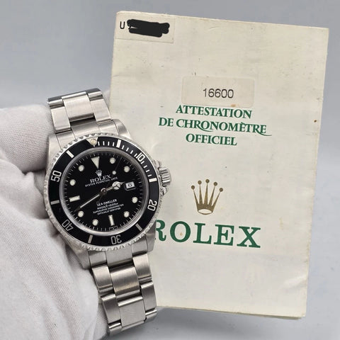 PAPERS Rolex Sea-Dweller 16600 Stainless Steel Black Dial 40mm Watch