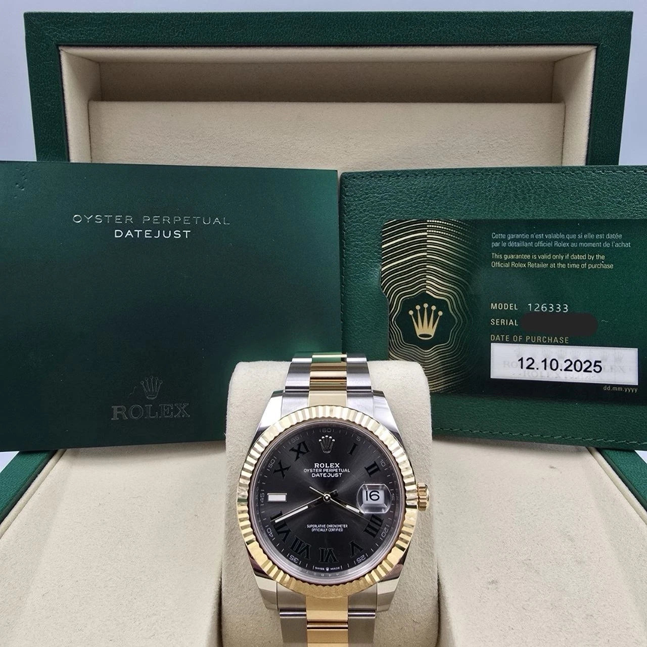 PAPERS 2025 Rolex Datejust 41mm Two Tone Wimbledon Dial Oyster 126333 BOX
