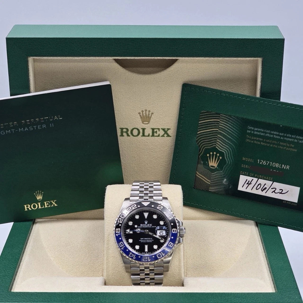 2022 PAPERS Rolex GMT-Master II 126710BLNR Batgirl Jubilee 40mm Watch BOX