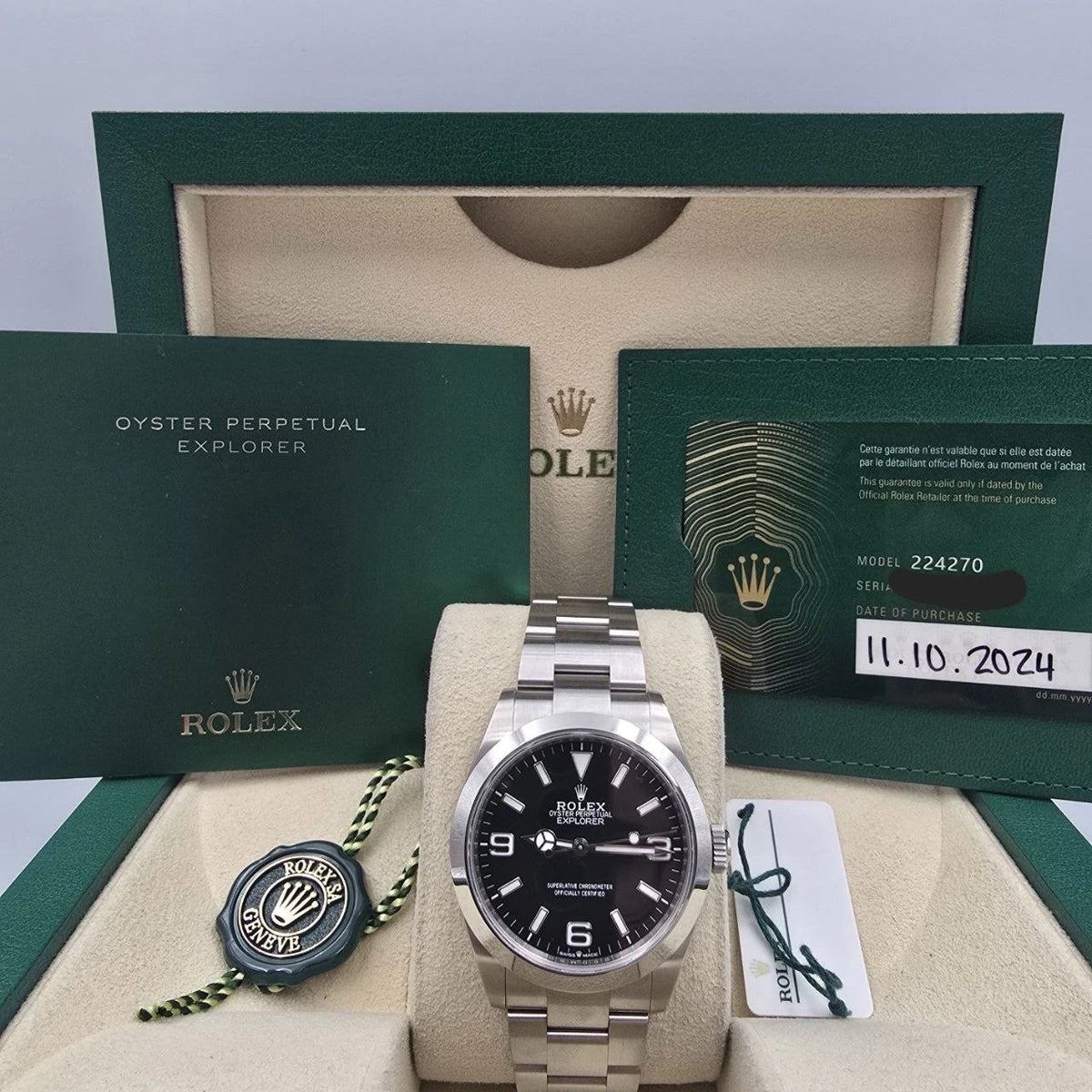 PAPERS 2024 Rolex Explorer I 40mm 224270 Stainless Steel Black Dial BOX