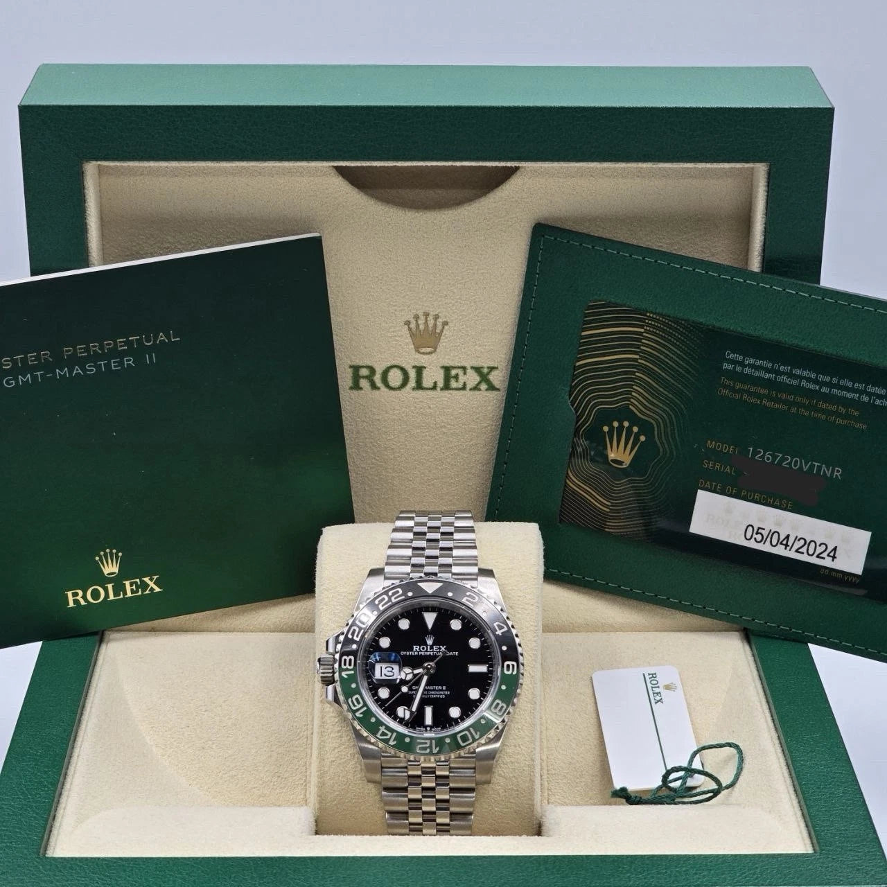 PAPERS 2024 Rolex GMT-Master II “Sprite” 40mm 126720VTNR Jubilee Black Dial BOX