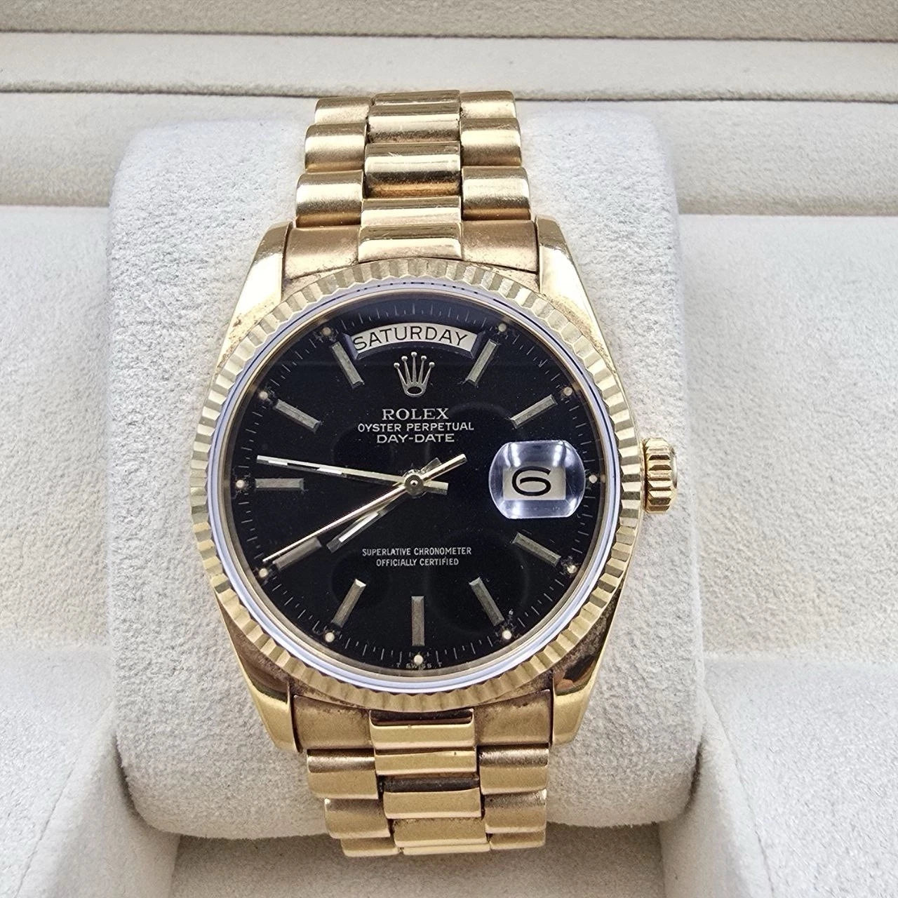 Rolex Day-Date 18038 President 18k Gold FACTORY Black Dial 36mm Watch