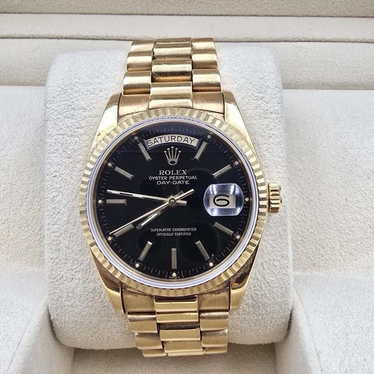 Rolex Day-Date 18038 President 18k Gold FACTORY Black Dial 36mm Watch