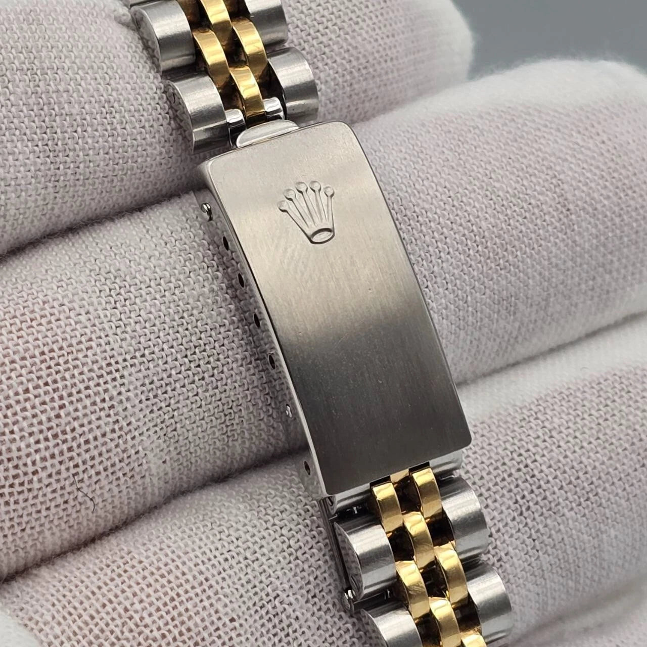 Rolex Lady Datejust 18K Gold Steel NO HOLES 26mm Champagne Diamond Dial 69173