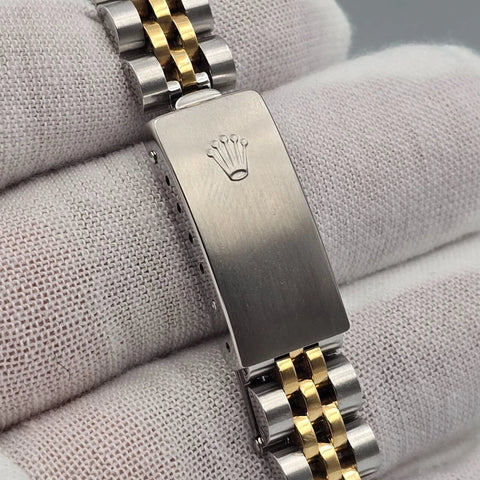 Rolex Lady Datejust 18K Gold Steel NO HOLES 26mm Champagne Diamond Dial 69173