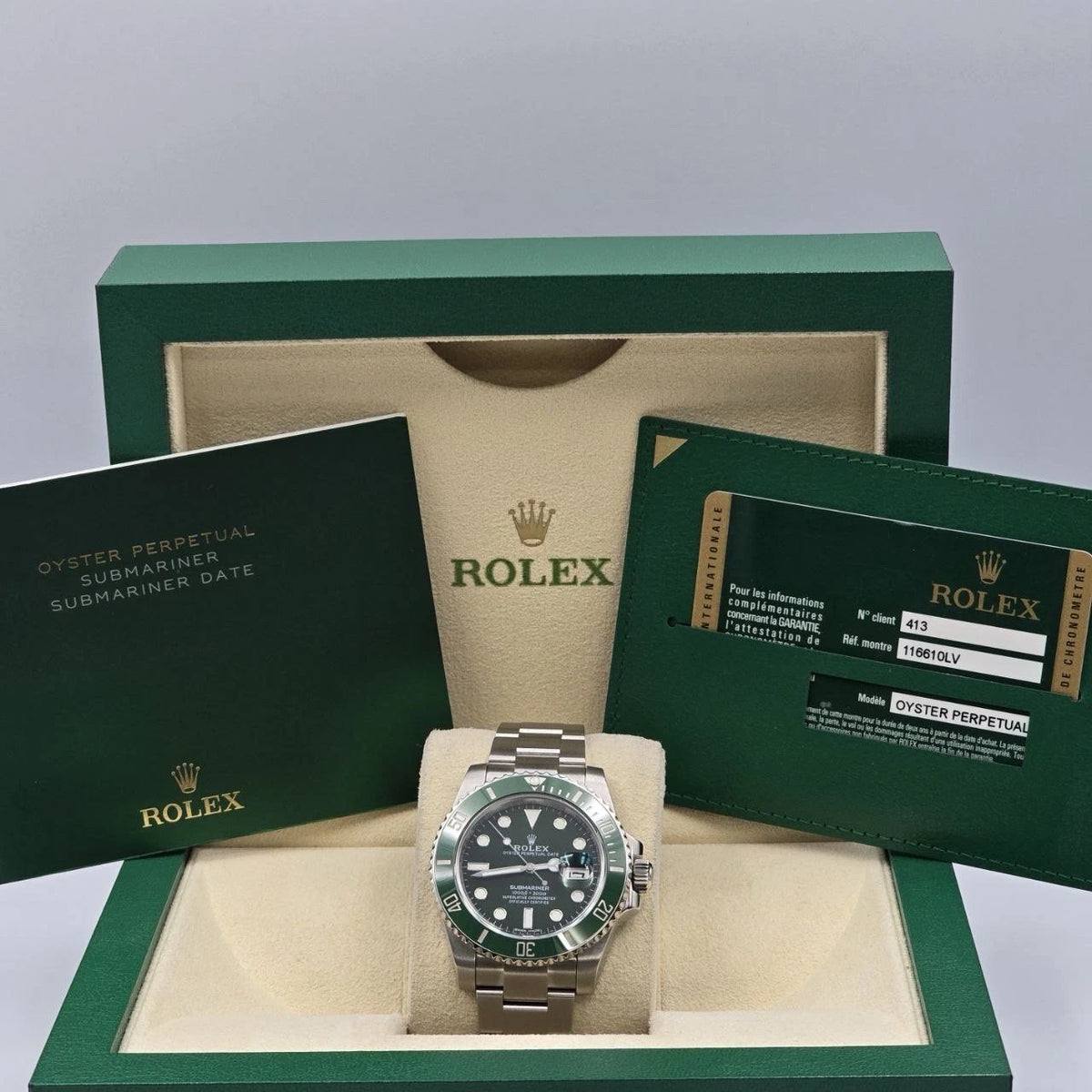 PAPERS 2014 MINT Rolex Submariner Hulk 116610LV Green 40mm Ceramic Watch BOX