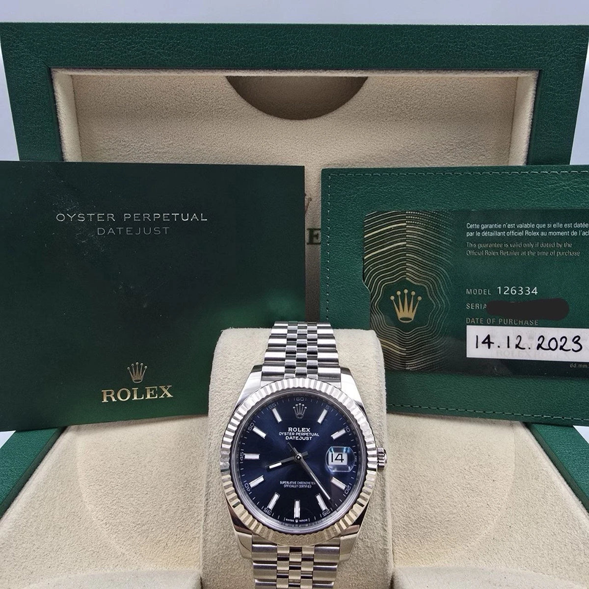 2023 PAPERS Rolex Datejust 41mm 126334 Stainless Steel Jubilee Blue Dial BOX