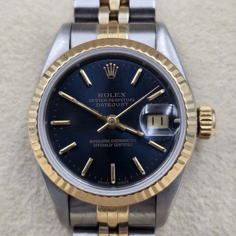 Rolex Lady Datejust 26mm Yellow Gold Steel Factory Blue Dial 69173