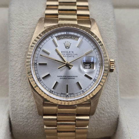 Rolex Day-Date 18038 President 18k Gold FACTORY Silver Dial 36mm Watch