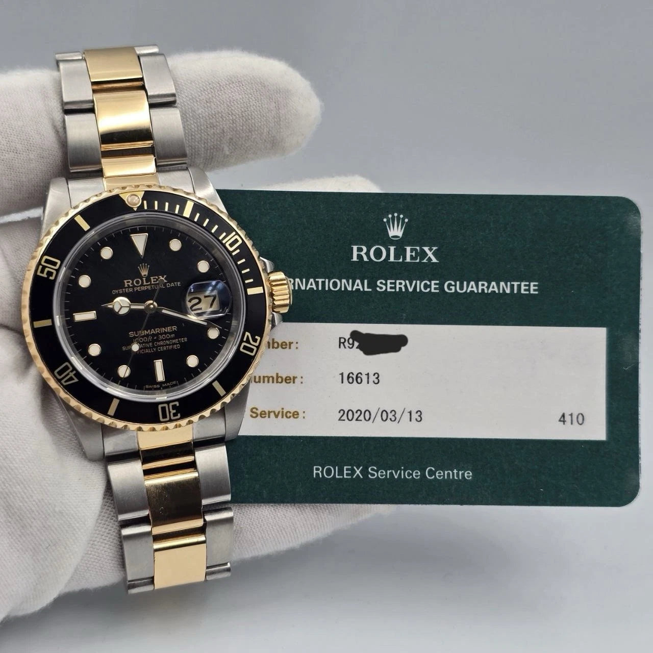 2020 RSC Rolex Submariner Date Black Yellow Gold Steel 40mm Watch 16613