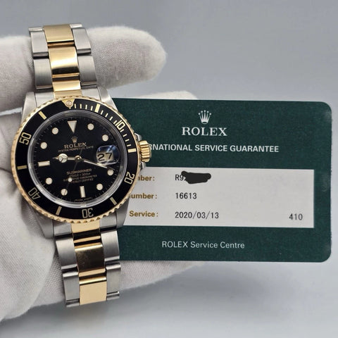 2020 RSC Rolex Submariner Date Black Yellow Gold Steel 40mm Watch 16613