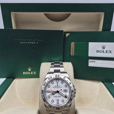 2018 PAPERS Rolex Explorer II Stainless Steel White Orange 42mm Watch 216570 BOX