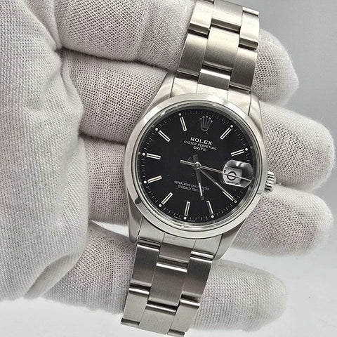 Rolex Oyster Perpetual Date 15200 Stainless Steel Black Dial 34MM Watch