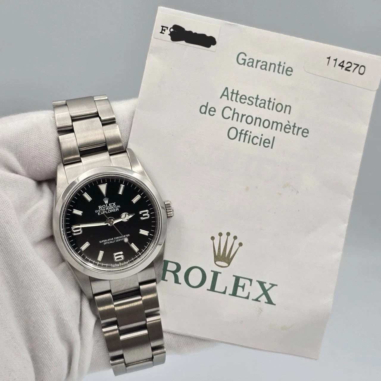 PAPERS 2005 Rolex Explorer l 114270 Men's Automatic 36mm Steel Black Dial Watch