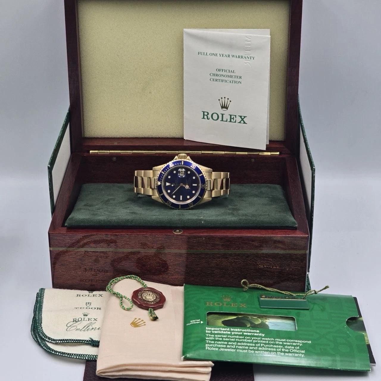 PAPERS Rolex Submariner Date Blue Yellow Gold 40mm Watch 16618 Watch BOX