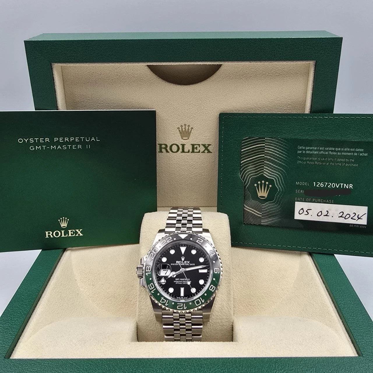 PAPERS 2024 Rolex GMT-Master II “Sprite” 40mm 126720VTNR Jubilee Black Dial BOX